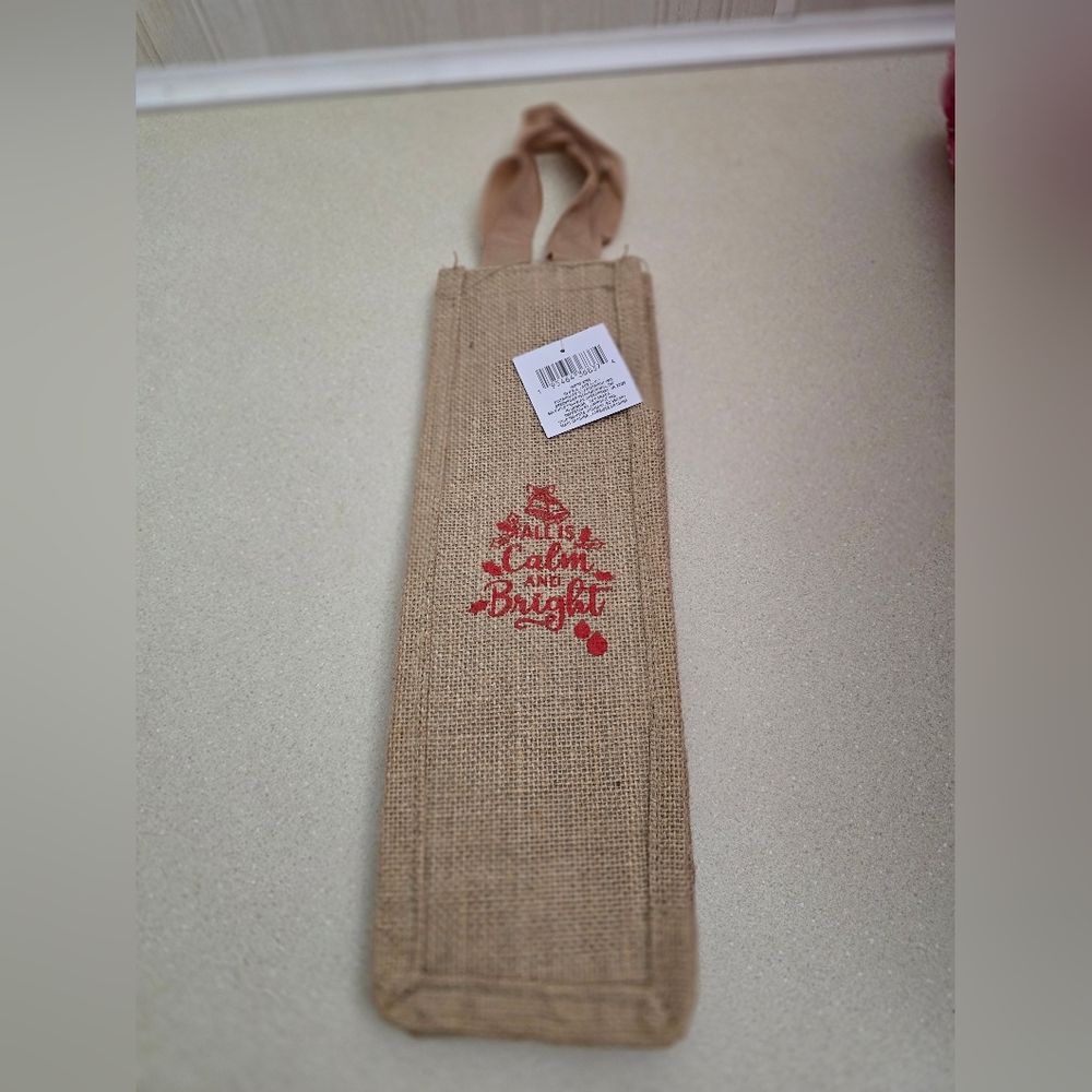 Festive Tan Jute Wine Bag